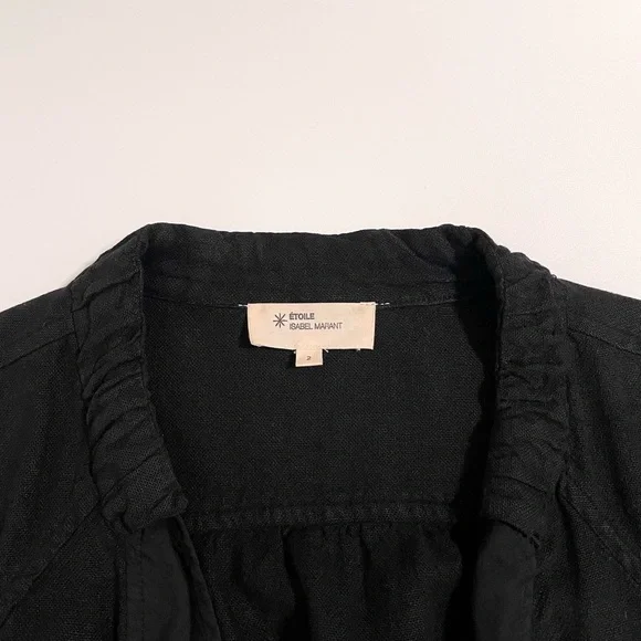 Isabel Marant Etoile Linen Blend Utility Jacket Zip Front Belted Black 6 Medium - Picture 10 of 13